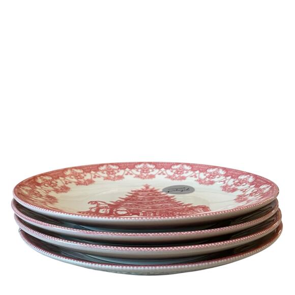 MATCERAMICA Portugal Red Christmas Tree Ceramic Dinner Plates 10.5in Set of 4 - Picture 4 of 10